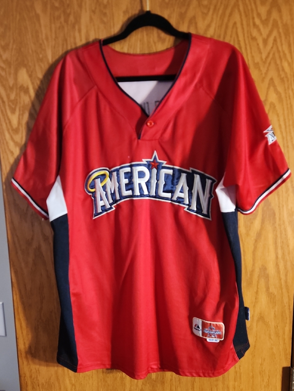 Majestic Red and Navy 'American' All Star Game Mauer Men's Baseball Jersey